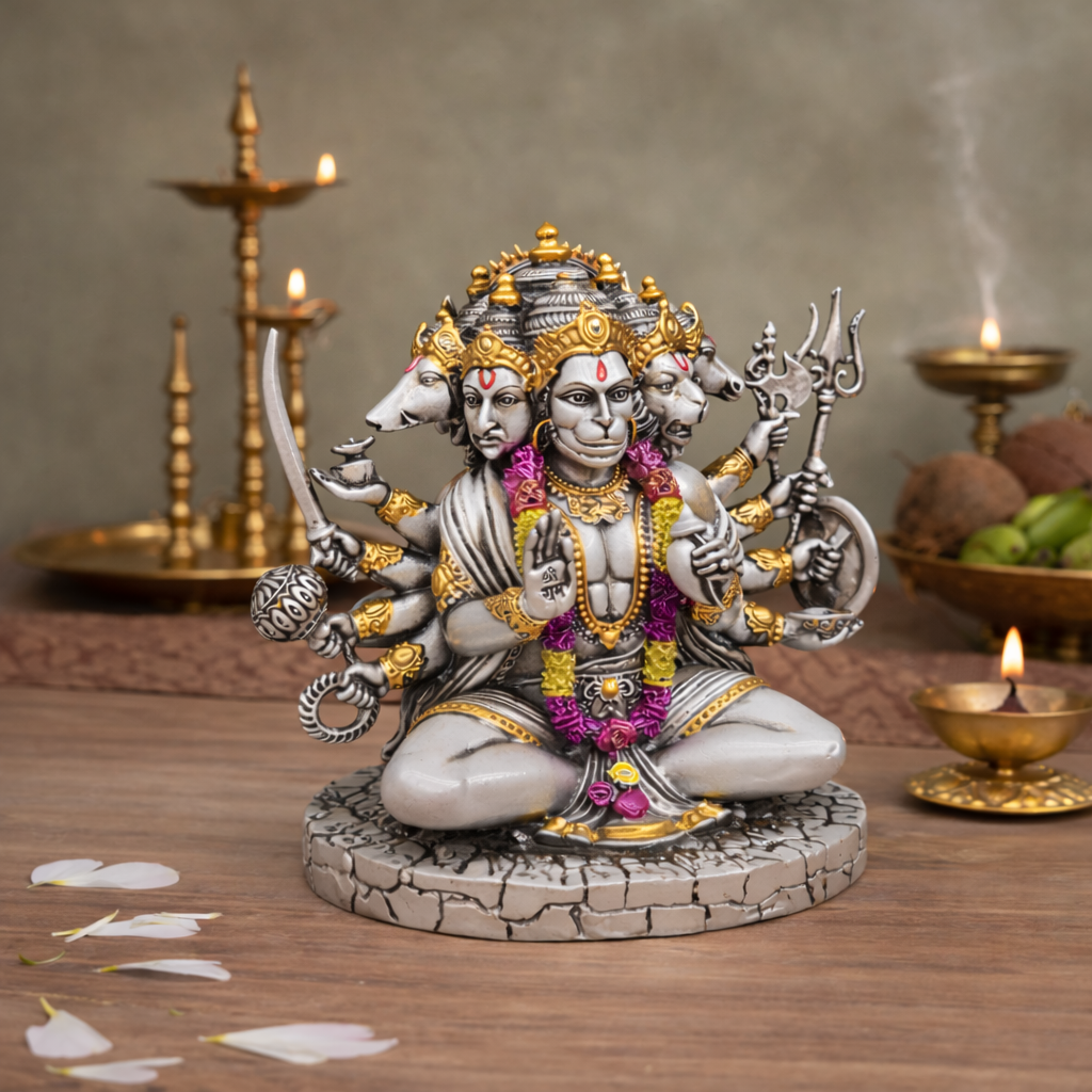 Divya Panchmukhi Hanuman Ji | Pure Silver Antique Finish | 5 inches