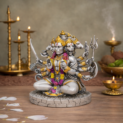 Divya Panchmukhi Hanuman Ji | Pure Silver Antique Finish | 5 inches