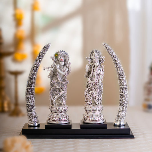 Premium Radha Krishna Idol-Pure Silver Plated with Antique Ambri Finish