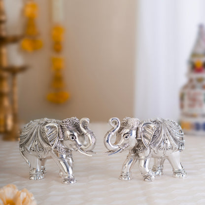 VASTU TRUNK UP ELEPHANT PAIR| PURE Silver Plated