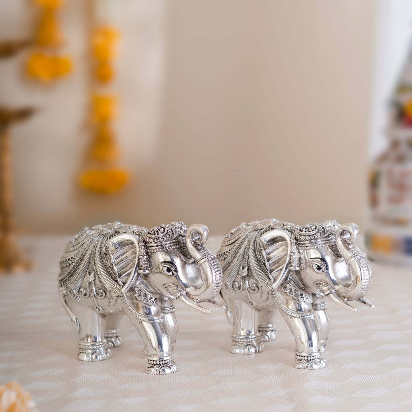 VASTU TRUNK UP ELEPHANT PAIR| PURE Silver Plated