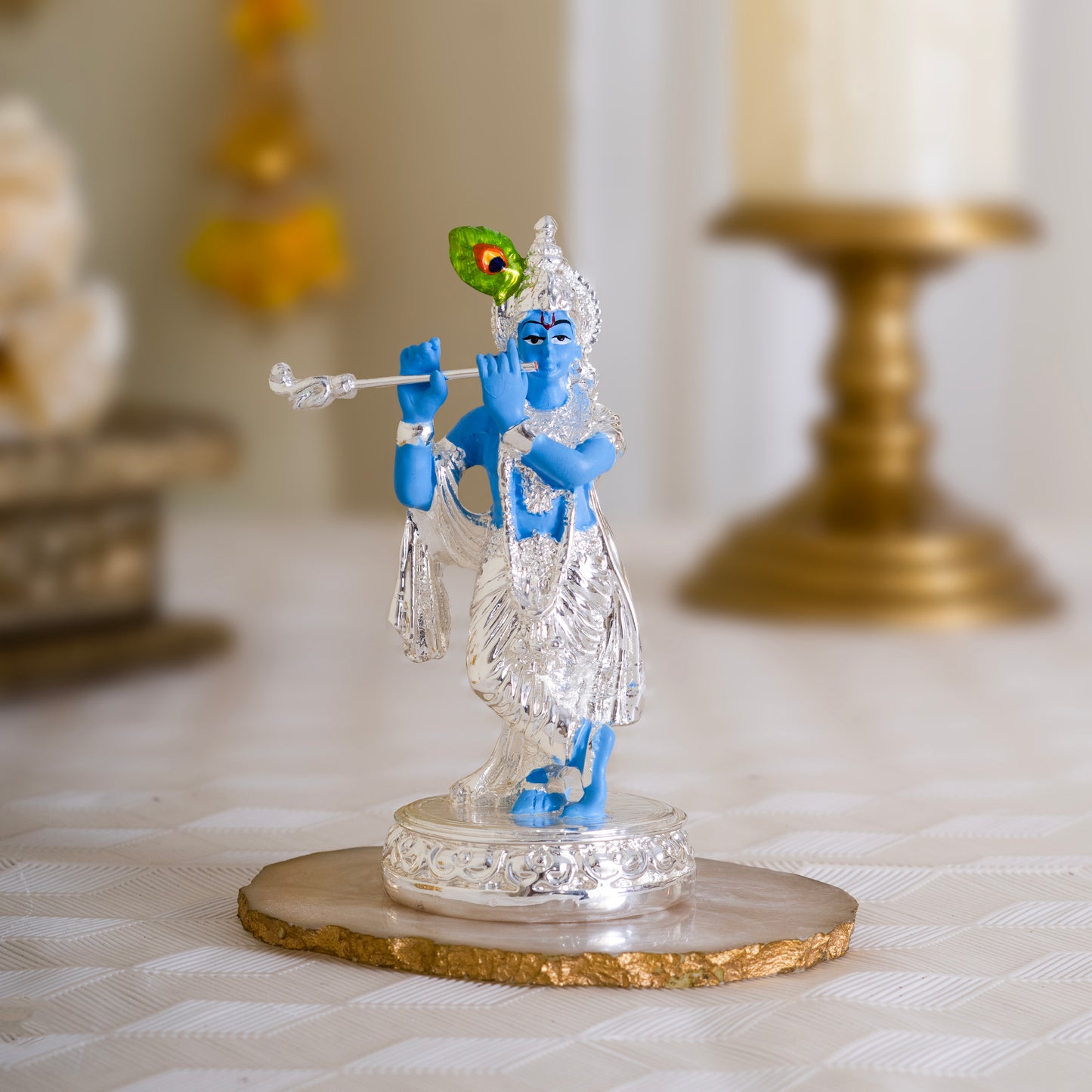 Pure Silver Plated Krishna Murti Playing Basuri