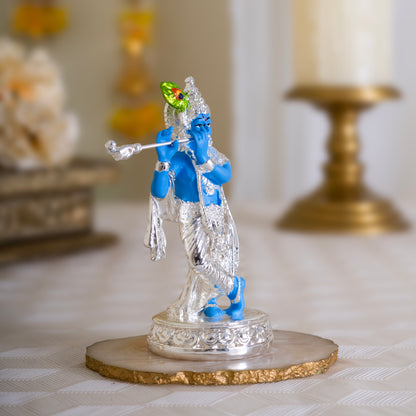 Pure Silver Plated Krishna Murti Playing Basuri