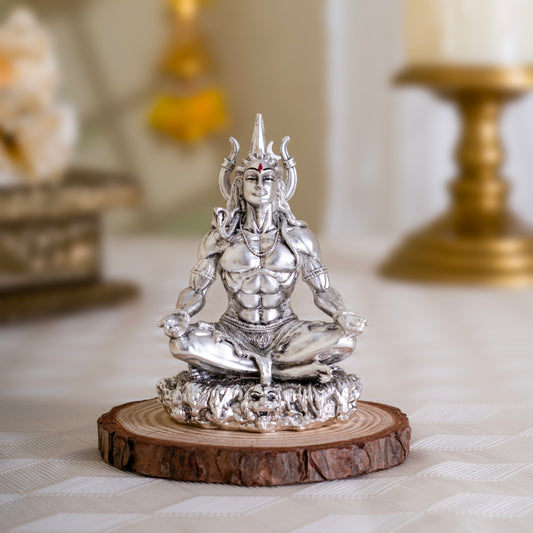 Adiyogi Mahadev Idol-Pure Silver Plated Antique Finish