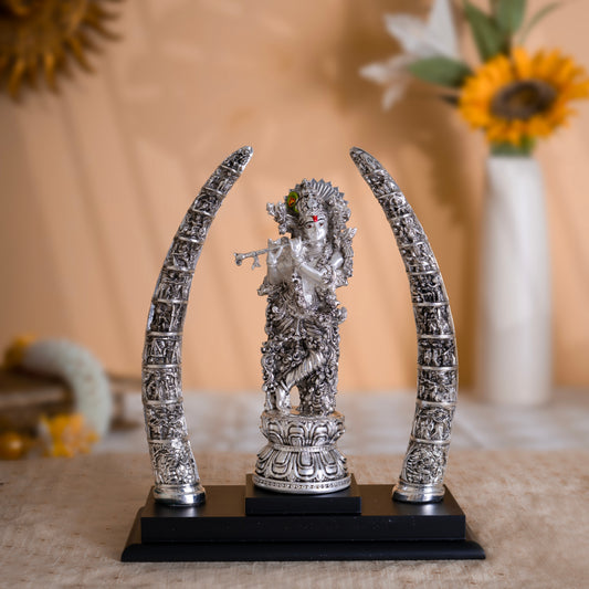 Premium Krishna Idol-Pure Silver Plated with Antique Ambri Finish