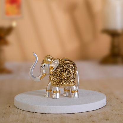 Vastu Elephant Trunk Up with Laxmi Ganesh Idol Pair | 24K Gold & Silver Matt-Plated