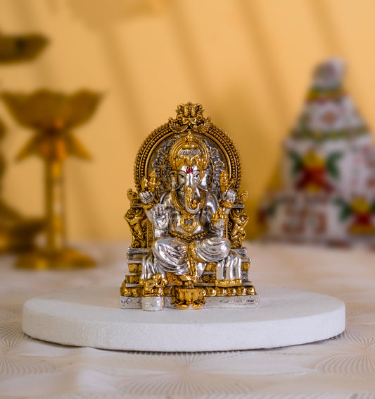 Ganesh Idol | Gold & Silver-Plated Divine Deity | 3.75 Inches
