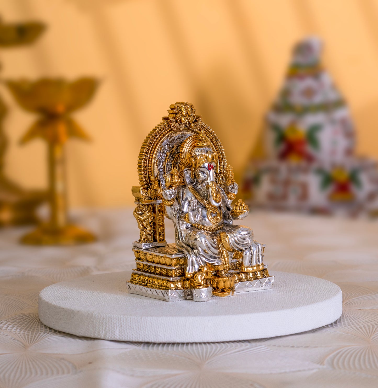 Ganesh Idol | Gold & Silver-Plated Divine Deity | 3.75 Inches