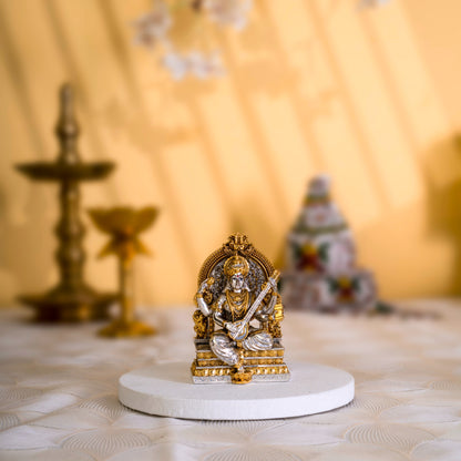 Saraswati Idol | Gold & Silver-Plated Goddess of Knowledge | 3.75 Inches