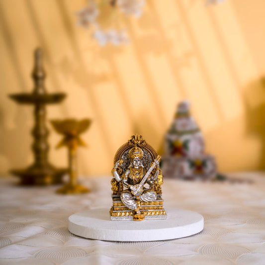 Saraswati Idol | Gold & Silver-Plated Goddess of Knowledge | 3.75 Inches