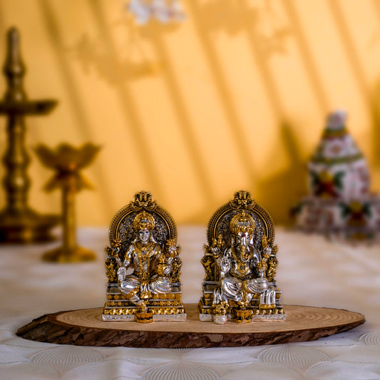 Laxmi Ganpati Murti Set | Gold & Silver-Plated Idols of Fortune & Wisdom | 3.75 Inches