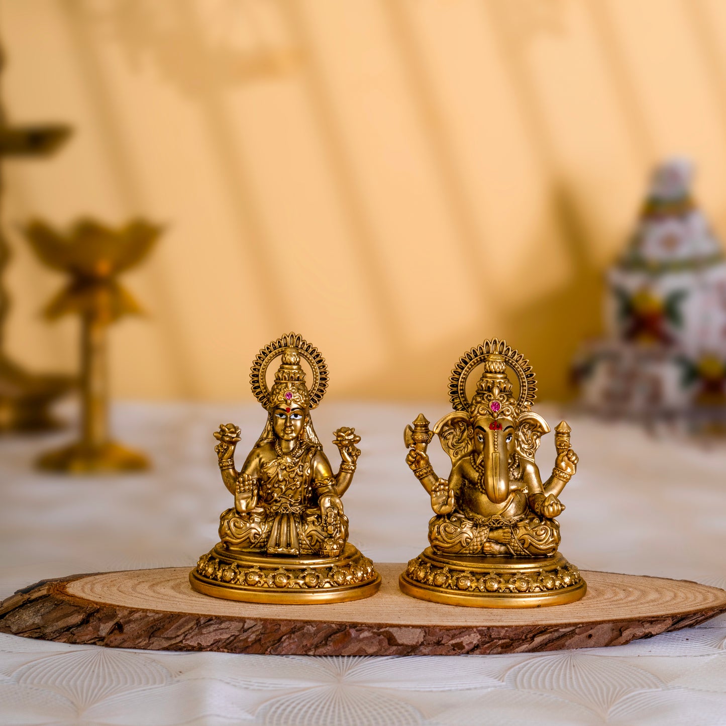 Divine Ganesh & Laxmi Idol Pair in 24K Gold Finish – Wealth & Wisdom Blessings | 3.5 inches