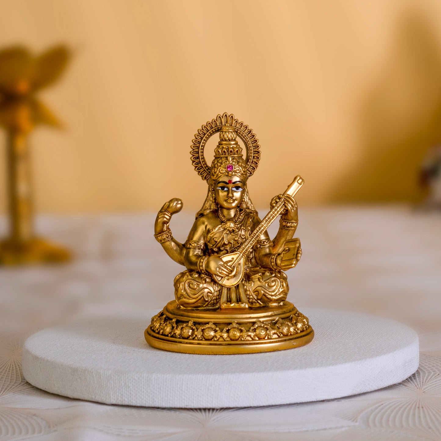 Goddess Saraswati Maa Idol in 24K Gold Finish - Blessings of Knowledge |3.5 inches