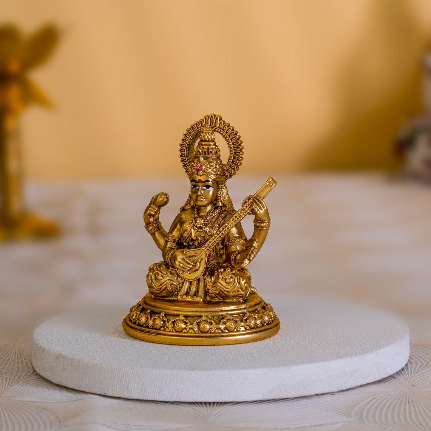 Goddess Saraswati Maa Idol in 24K Gold Finish - Blessings of Knowledge |3.5 inches