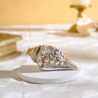 Divine Ganesh Shankh (Conch) 999 Silver Plated & 24k Gold Plated | Best for Pooja, Gifting & Decor Showpiece
