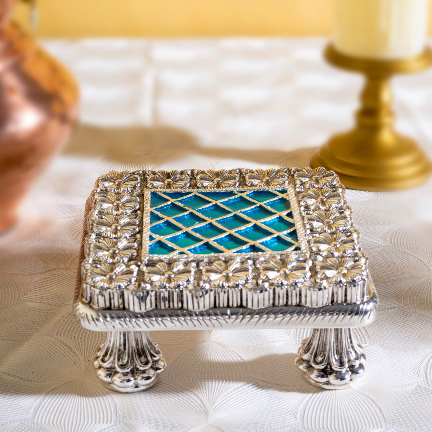 Pure Silver Plated Chowki with Floral Design