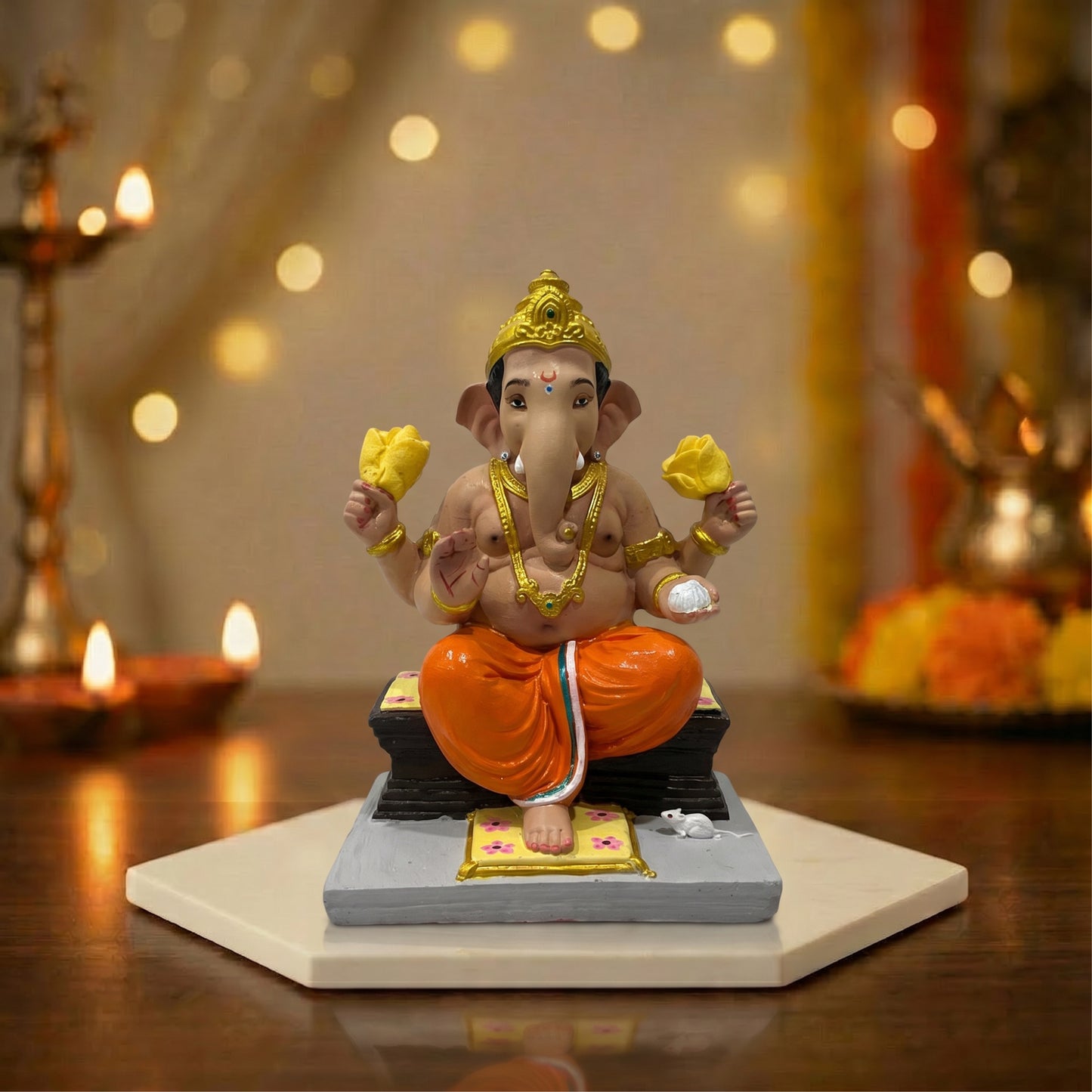 Premium Chaurang Ganpati Idol | Car Dashboard & Gifting | 5 inch