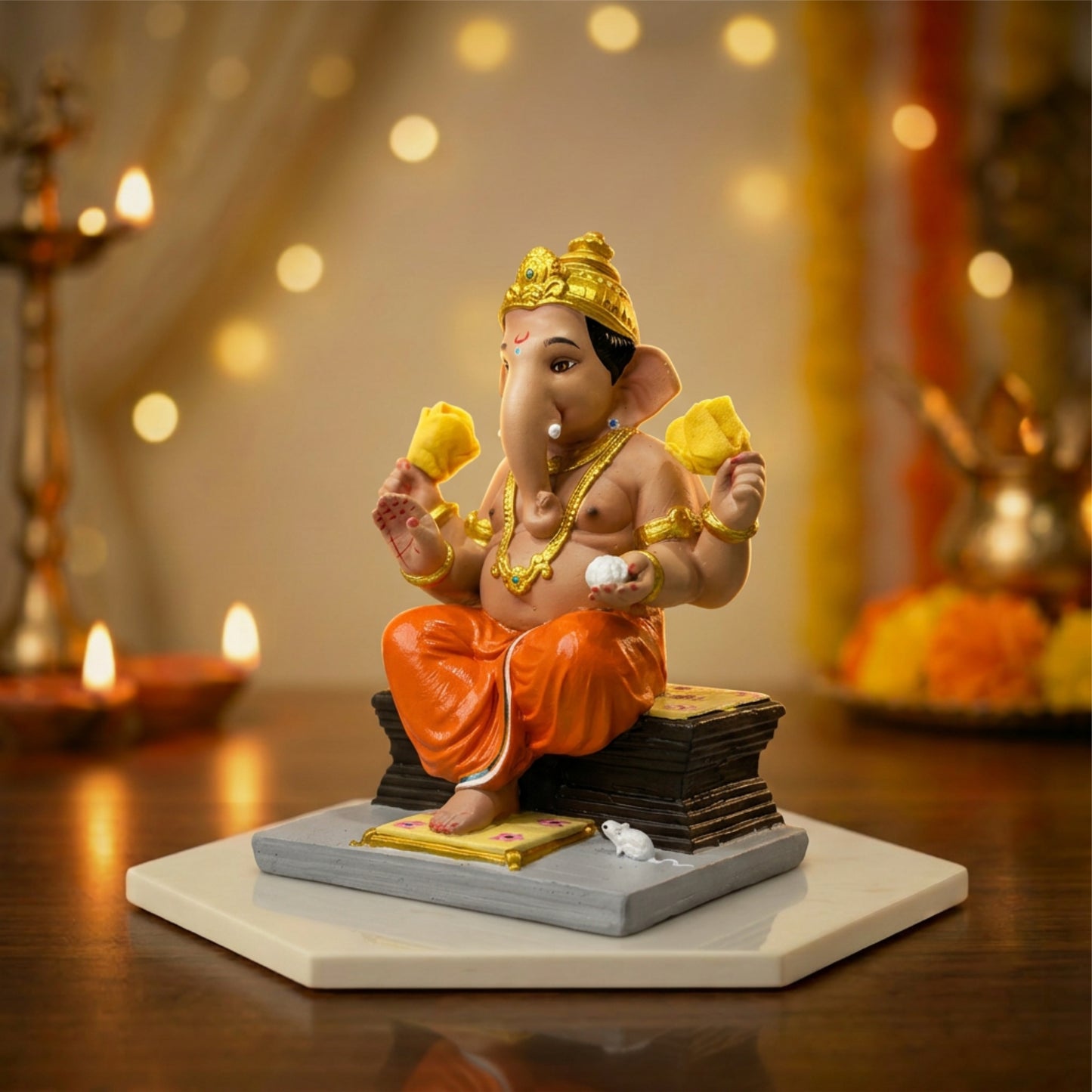 Premium Chaurang Ganpati Idol | Car Dashboard & Gifting | 5 inch