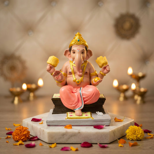 Premium Chaurang Ganpati Idol | Car Dashboard & Gifting | 6 inch