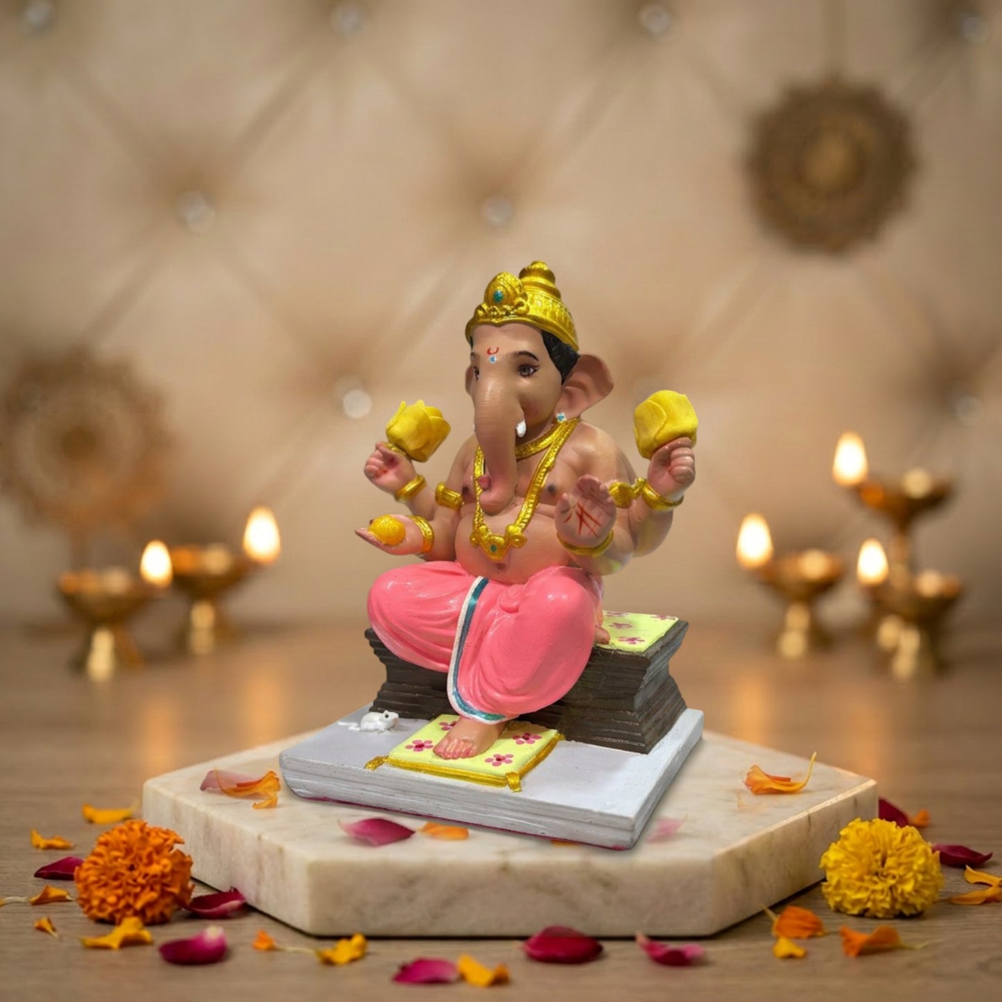 Premium Chaurang Ganpati Idol | Car Dashboard & Gifting | 5 inch