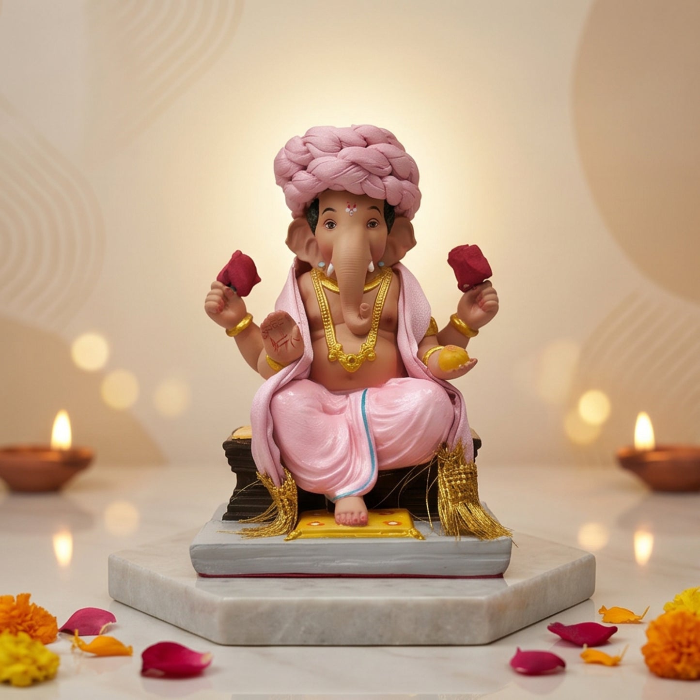Premium Pheta Chaurang Ganpati Idol | Car Dashboard & Gifting | 5 inch