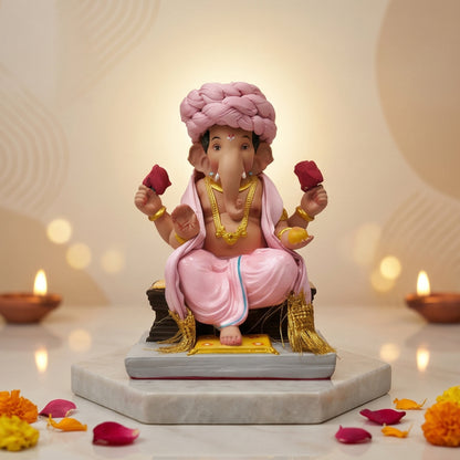 Premium Pheta Chaurang Ganpati Idol | Car Dashboard & Gifting | 5 inch
