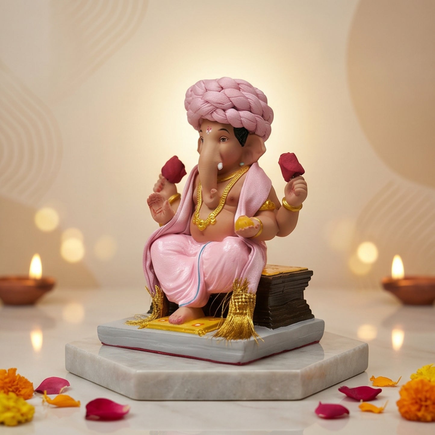 Premium Pheta Chaurang Ganpati Idol | Car Dashboard & Gifting | 5 inch