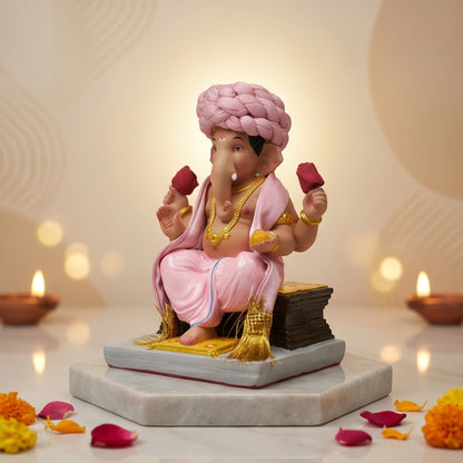 Premium Pheta Chaurang Ganpati Idol | Car Dashboard & Gifting | 5 inch