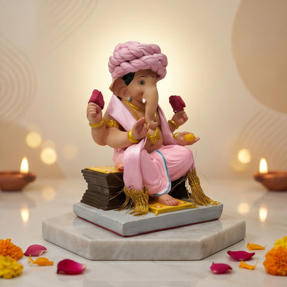 Premium Pheta Chaurang Ganpati Idol | Car Dashboard & Gifting | 5 inch