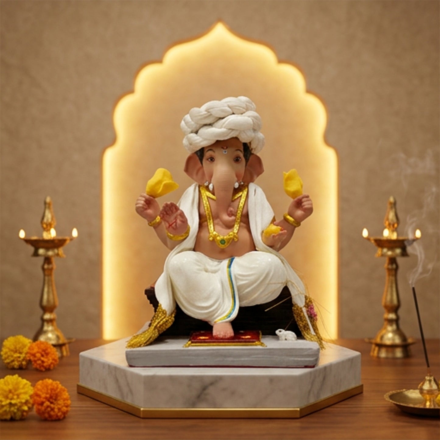 Premium Pheta Chaurang Ganpati Idol | Car Dashboard & Gifting | 5 inch