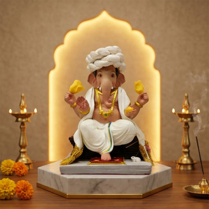 Premium Pheta Chaurang Ganpati Idol | Car Dashboard & Gifting | 5 inch