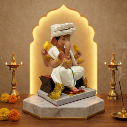 Premium Pheta Chaurang Ganpati Idol | Car Dashboard & Gifting | 5 inch
