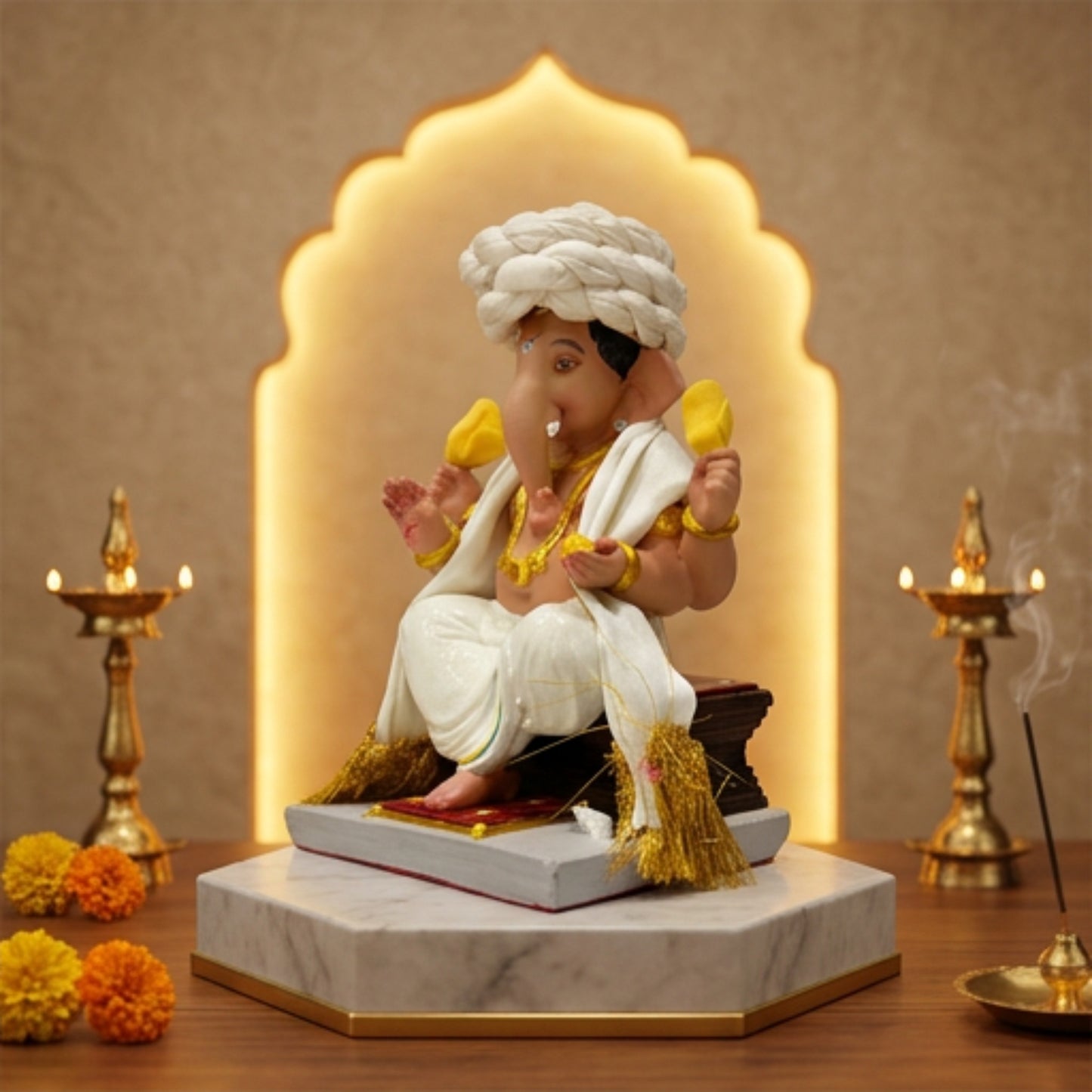 Premium Pheta Chaurang Ganpati Idol | Car Dashboard & Gifting | 5 inch