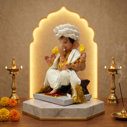 Premium Pheta Chaurang Ganpati Idol | Car Dashboard & Gifting | 5 inch