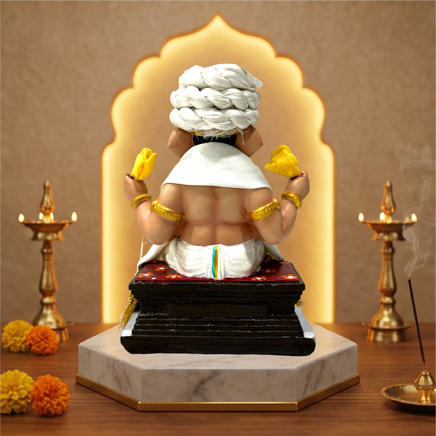 Premium Pheta Chaurang Ganpati Idol | Car Dashboard & Gifting | 5 inch
