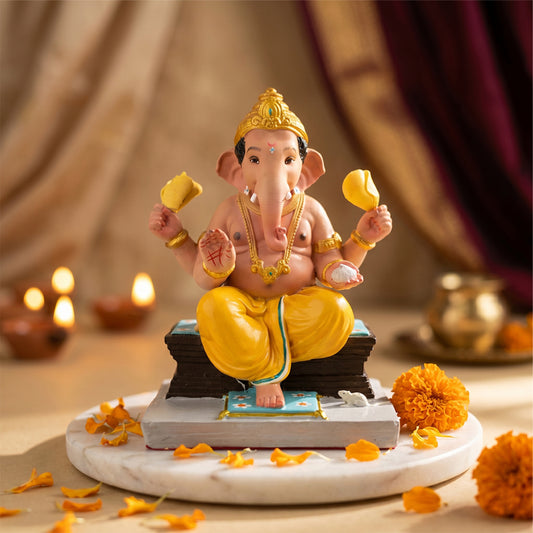 Premium Chaurang Ganpati Idol | Car Dashboard & Gifting | 6 inch
