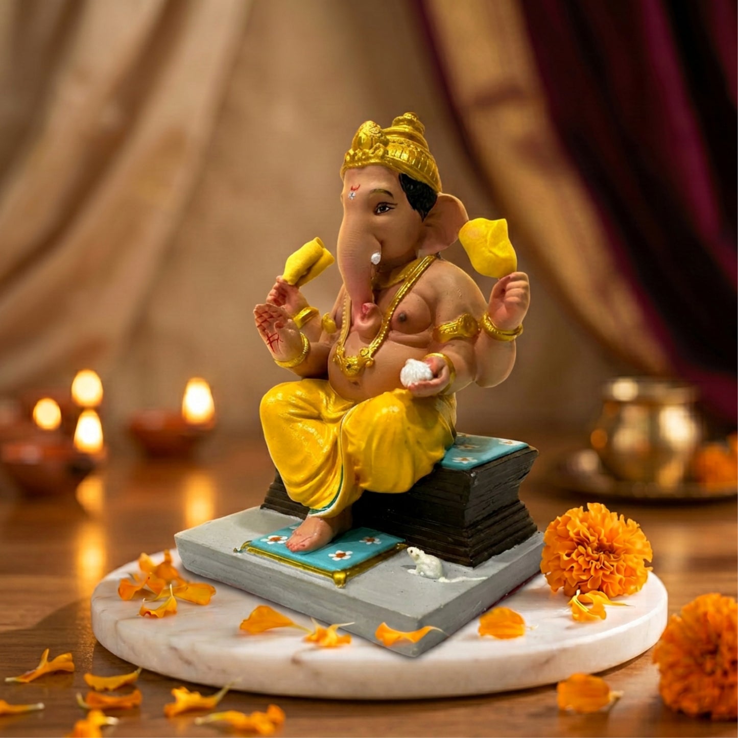 Premium Chaurang Ganpati Idol | Car Dashboard & Gifting | 5 inch