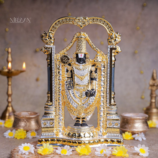 Tirupati Balaji with Arch | Gold & Silver-Plated Sacred Idol | 8.5 Inches