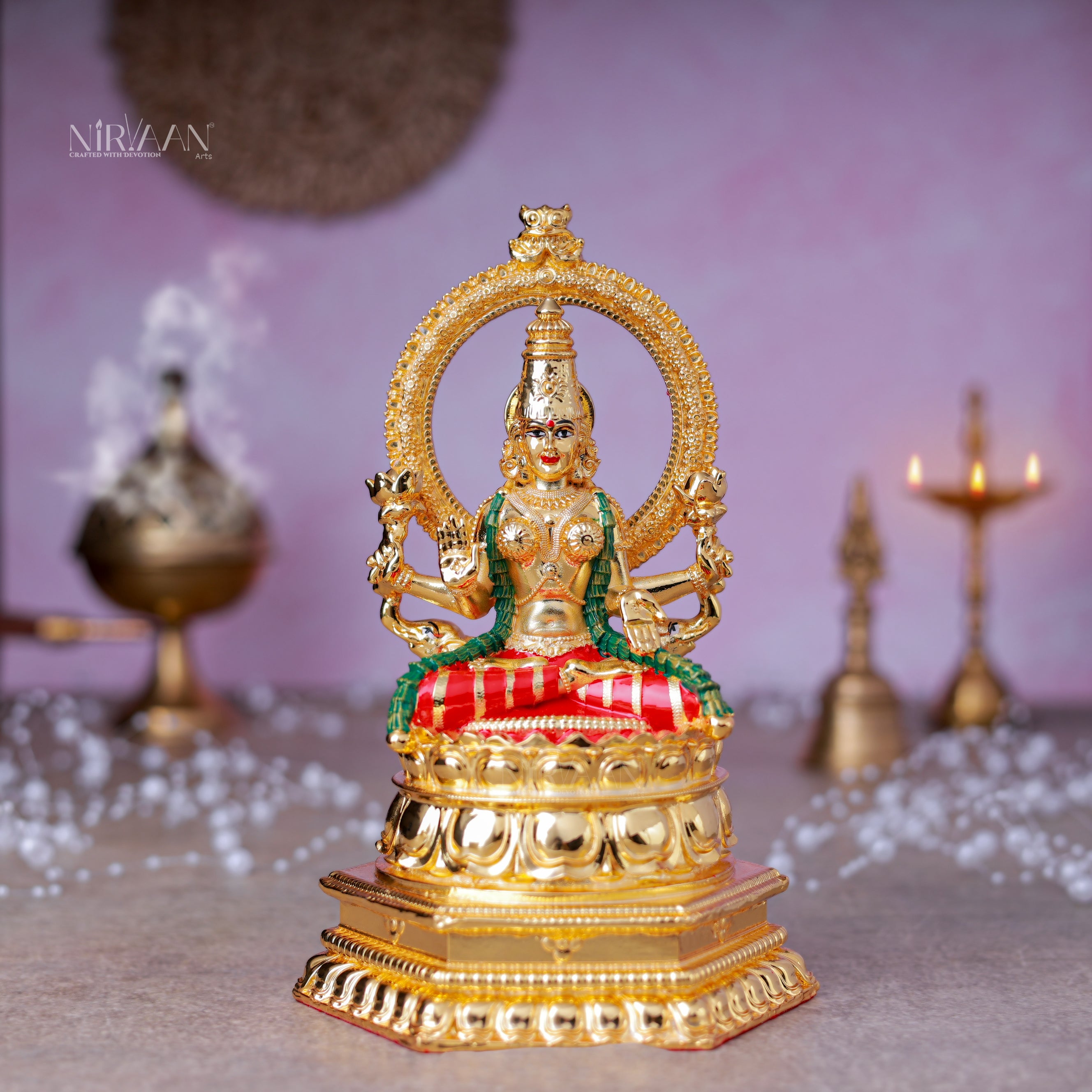 Aishwarya Laxmi Idol | Gold-Plated Mahalaxmi Murti | 7.5 Inches
