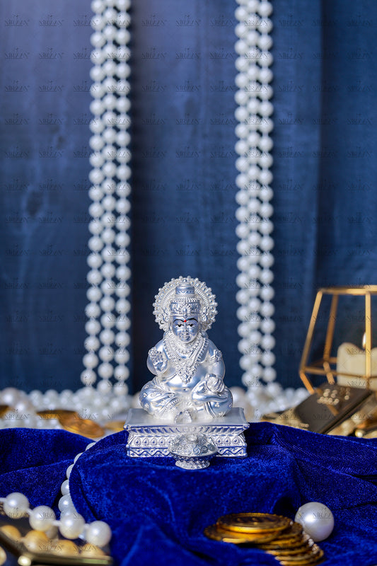 Pure  Silver Plated Kuber Ji Idol With Mangoose | Wealth & Prosperity Symbol for Home & Office