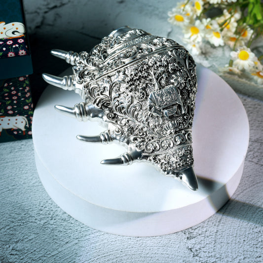 Divine Kamdehnu Shankh |999 Pure Silver Matt Plated