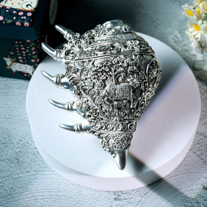 Divine Kamdehnu Shankh |999 Pure Silver Matt Plated