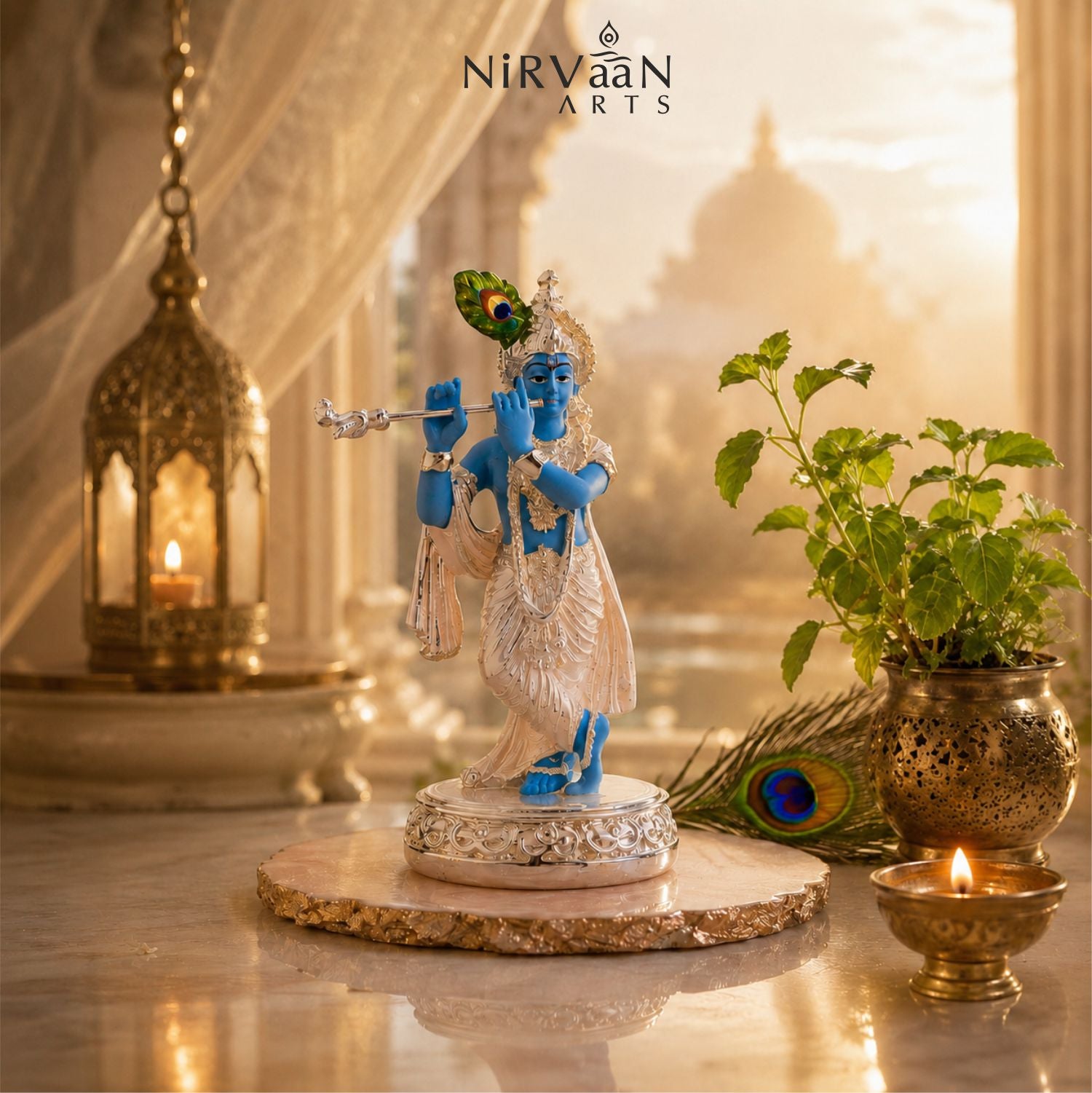 Pure Silver Plated Krishna Murti Playing Basuri
