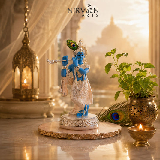 Pure Silver Plated Krishna Murti Playing Basuri