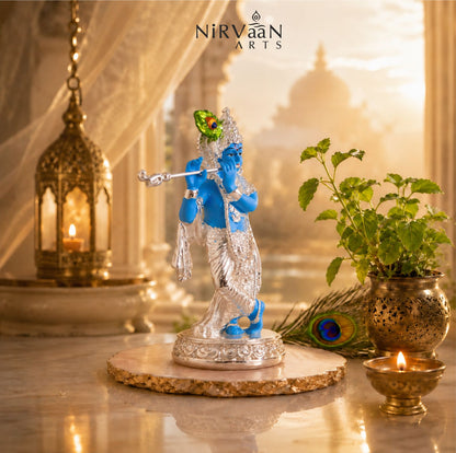 Pure Silver Plated Krishna Murti Playing Basuri