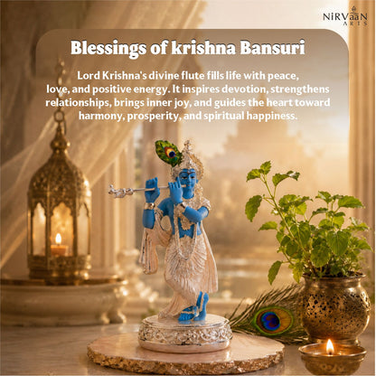 Pure Silver Plated Krishna Murti Playing Basuri