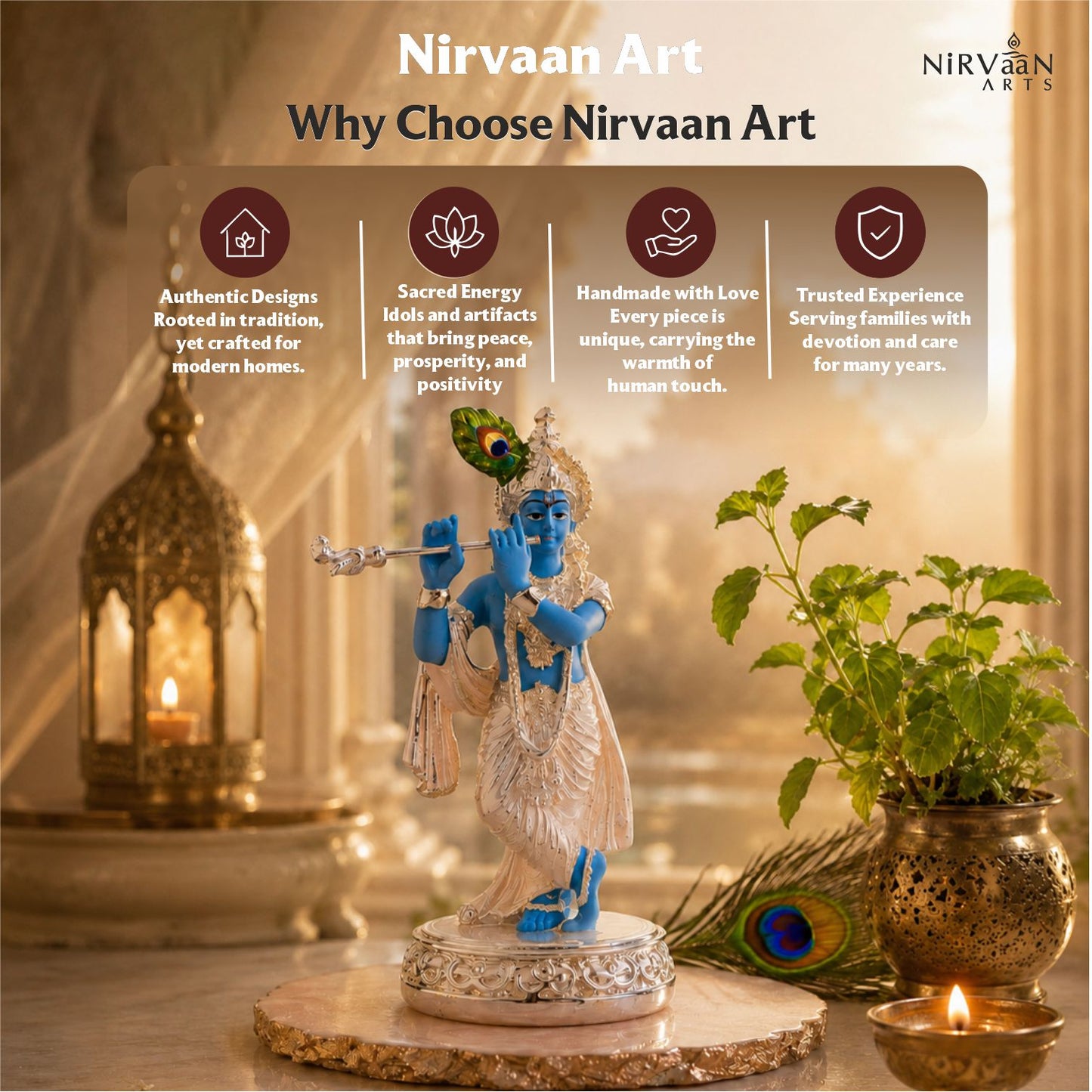 Pure Silver Plated Krishna Murti Playing Basuri