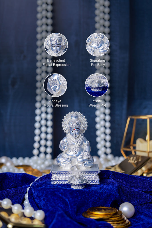 Pure  Silver Plated Kuber Ji Idol With Mangoose | Wealth & Prosperity Symbol for Home & Office