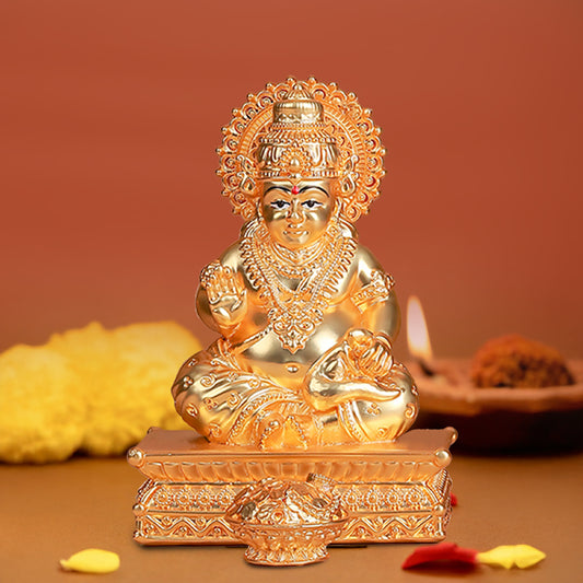 Pure Gold Plated Kuber Ji Idol With Mangoose | Wealth & Prosperity Symbol for Home & Office