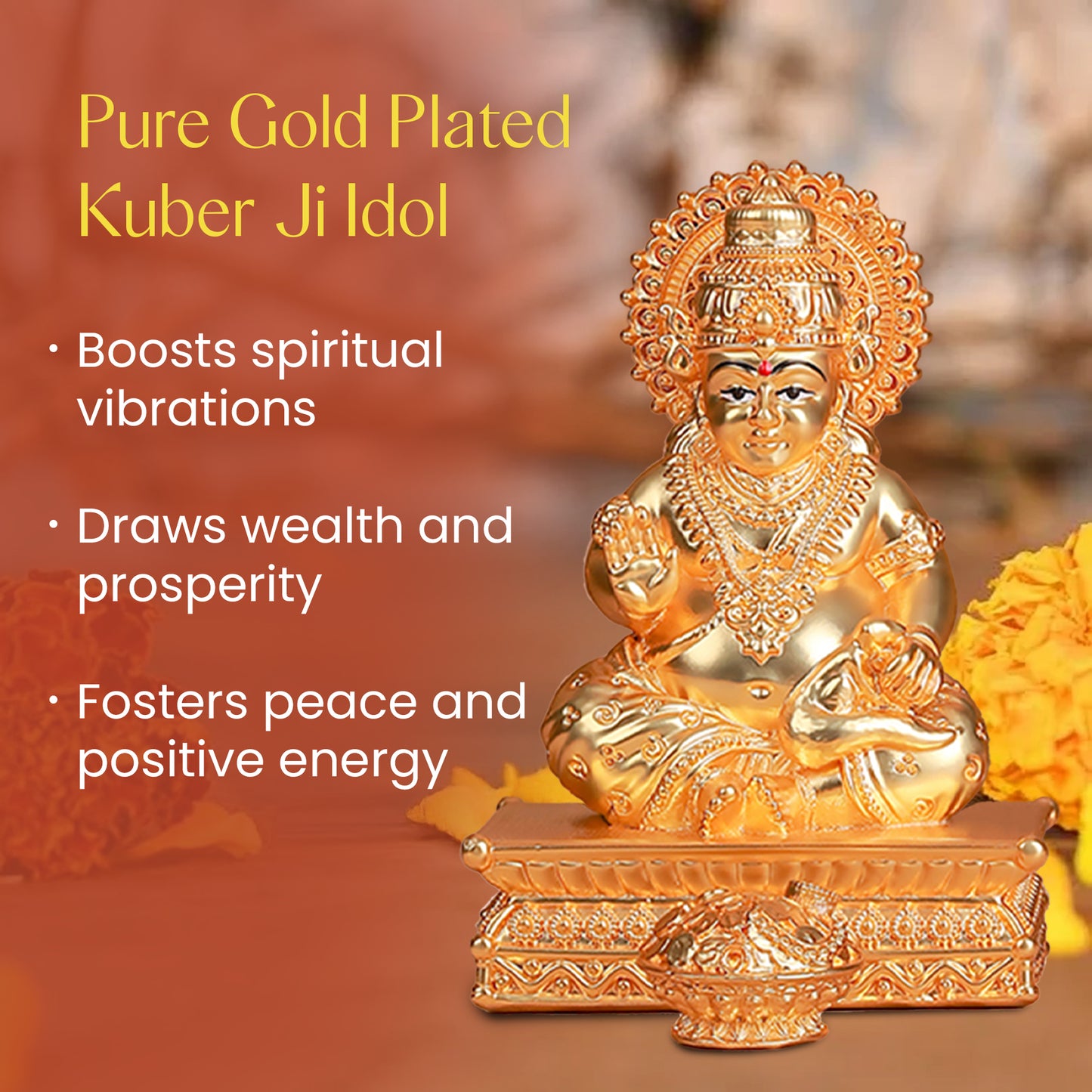 Pure Gold Plated Kuber Ji Idol With Mangoose | Wealth & Prosperity Symbol for Home & Office